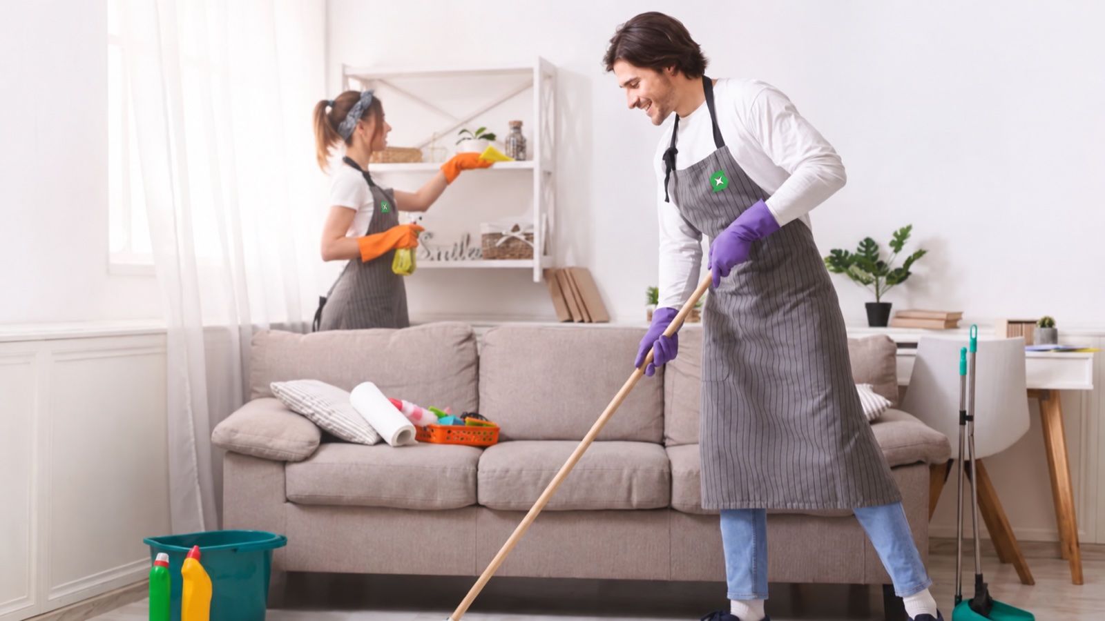 Professional house cleaning team at work
